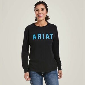 Ariat Rebar Women’s Black Long Sleeve Cotton Block Logo Tee T-Shirt Size XL NWT